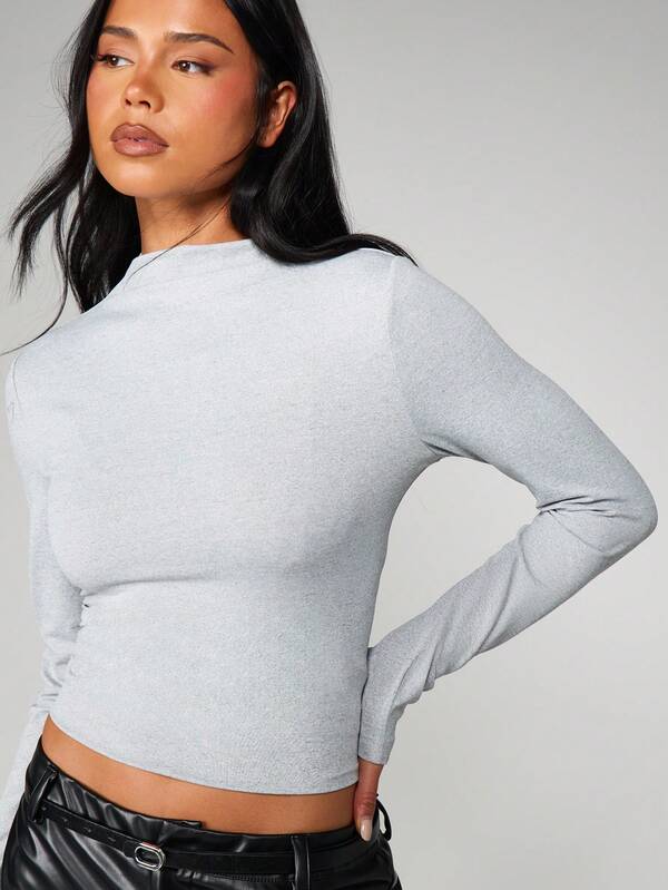 MISSGUIDED Fitted Mock Neck Long Sleeve Top