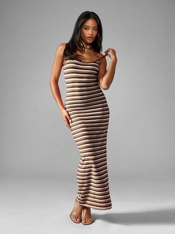 MISSGUIDED Fitted Striped Maxi Dress With Spaghetti Straps