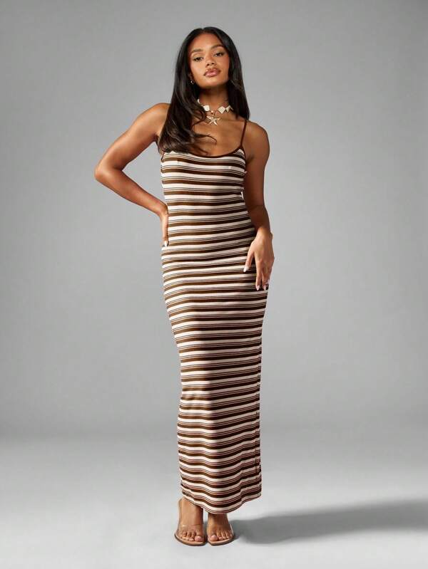 MISSGUIDED Fitted Striped Maxi Dress With Spaghetti Straps