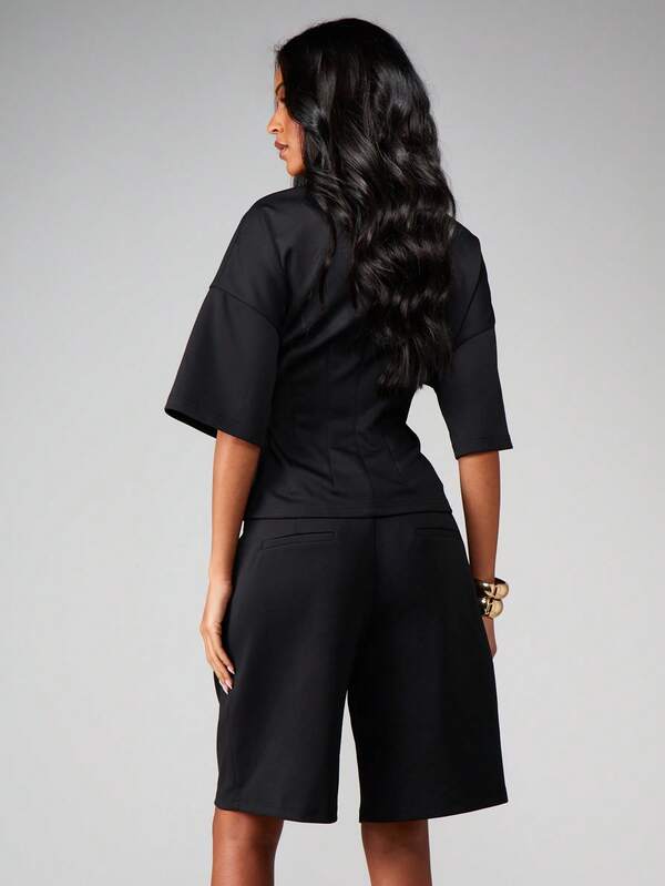 MISSGUIDED Fitted Tee And Jort Two Piece Set