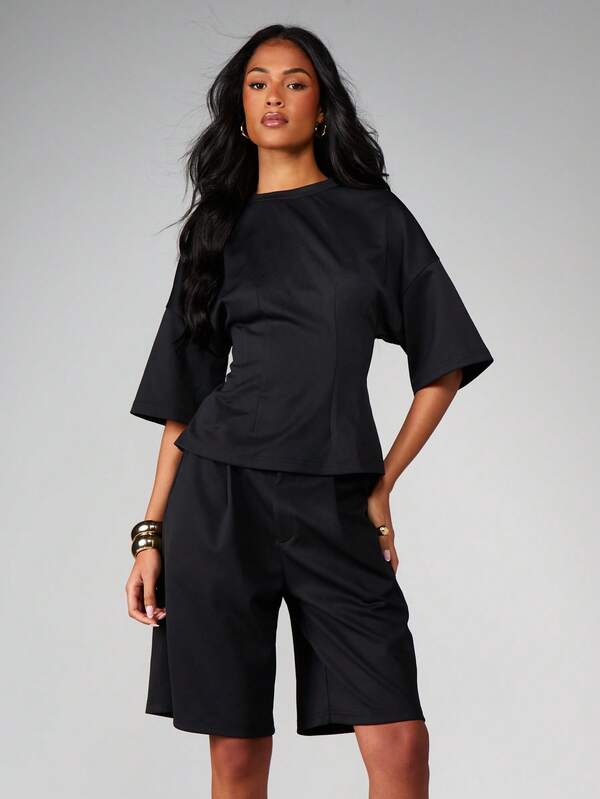 MISSGUIDED Fitted Tee And Jort Two Piece Set