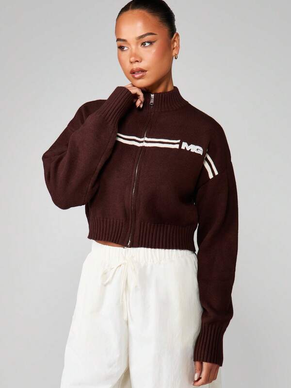 MISSGUIDED Fitted Zip Cardigan With Stripe Detail