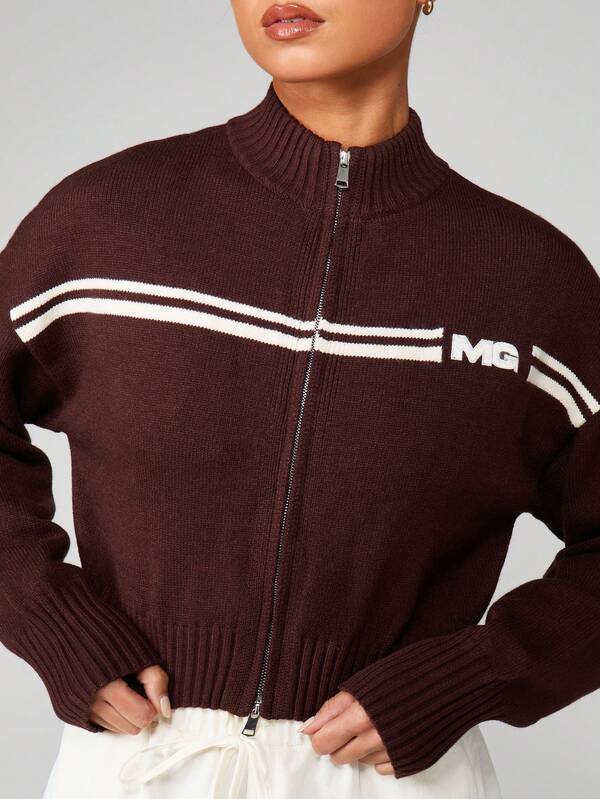 MISSGUIDED Fitted Zip Cardigan With Stripe Detail