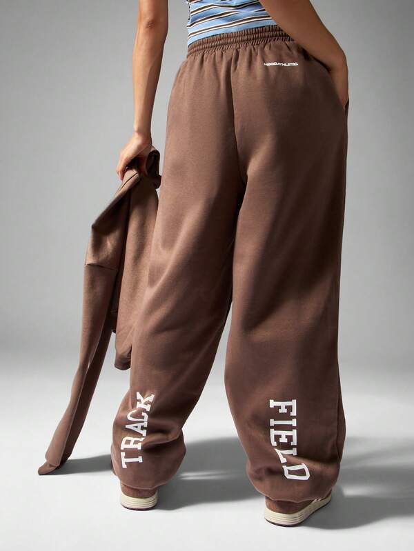 MISSGUIDED Fleece Wide Leg Sweatpants With Logo Print