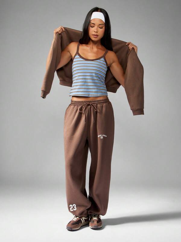 MISSGUIDED Fleece Wide Leg Sweatpants With Logo Print