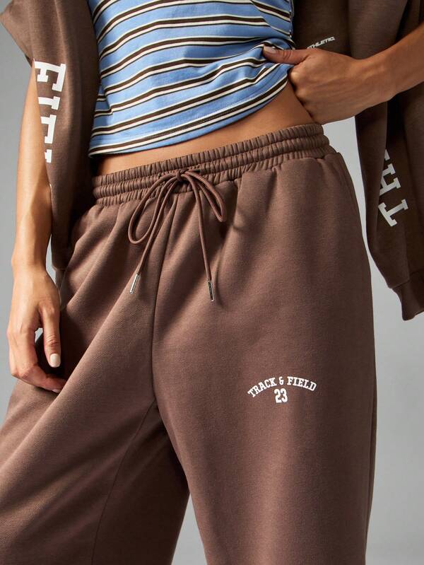 MISSGUIDED Fleece Wide Leg Sweatpants With Logo Print