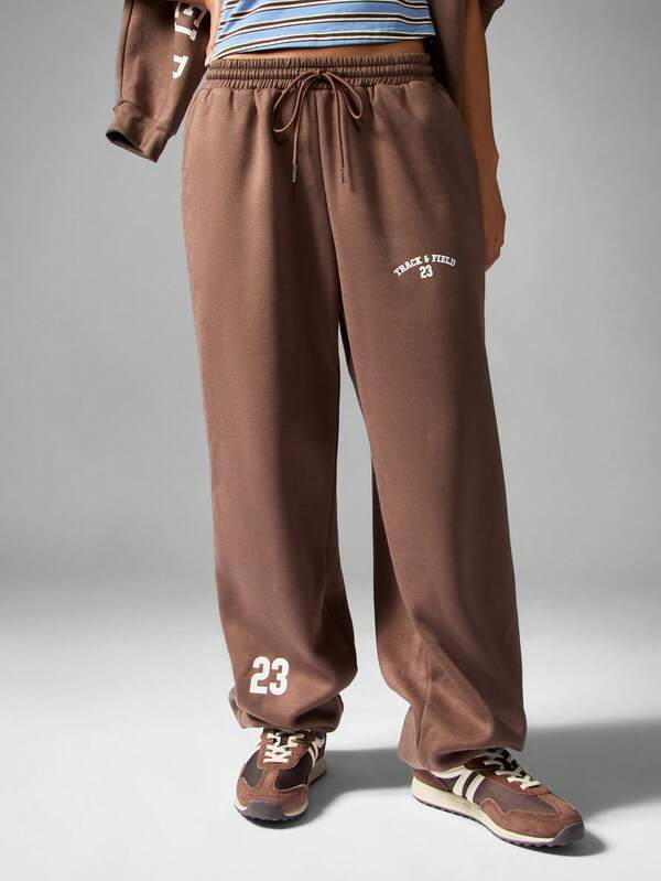 MISSGUIDED Fleece Wide Leg Sweatpants With Logo Print