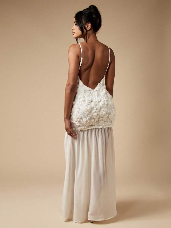 MISSGUIDED Floral Applique Maxi Dress With Chiffon Hem