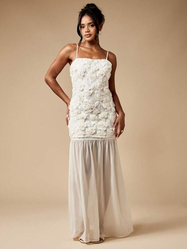 MISSGUIDED Floral Applique Maxi Dress With Chiffon Hem