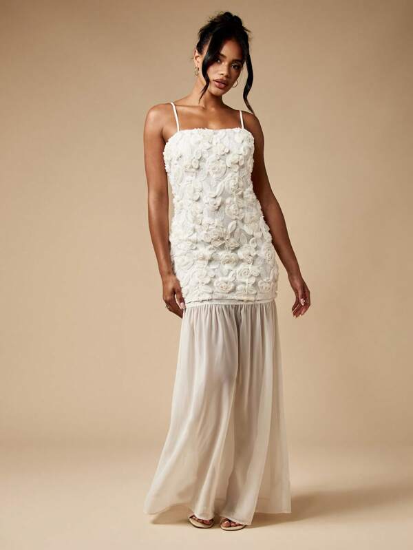 MISSGUIDED Floral Applique Maxi Dress With Chiffon Hem