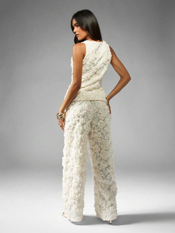 MISSGUIDED Floral Applique Waistcoat With Wide Leg Pants