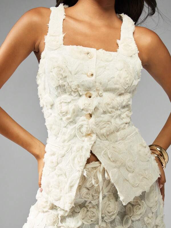 MISSGUIDED Floral Applique Waistcoat With Wide Leg Pants