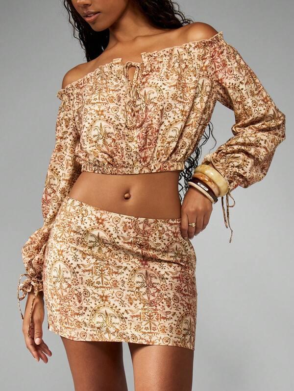 MISSGUIDED Floral Bardot Coordinated Two Piece Set