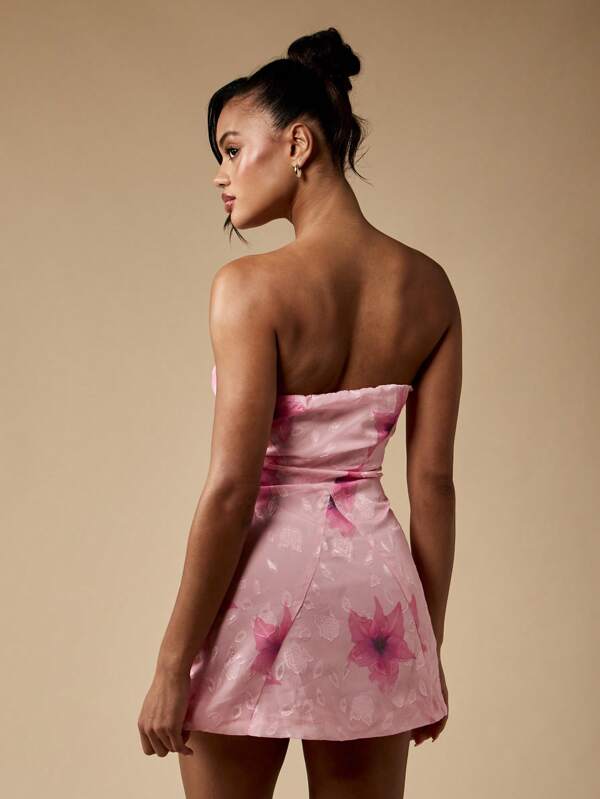 MISSGUIDED Floral Burnout Strapless Mini Dress