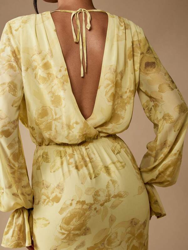 MISSGUIDED Floral Cowl Neck Maxi Dress With Blouson Sleeves