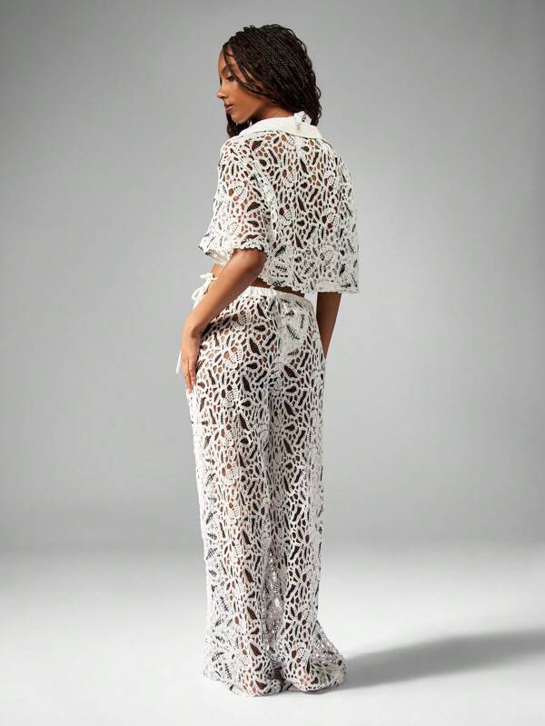 MISSGUIDED Floral Crochet Matching Set Two-Piece Outfit