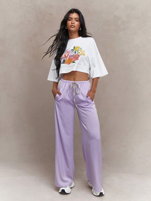 MISSGUIDED Floral Fruit Print Dropped Shoulder Loose Fit Crop T-Shirt