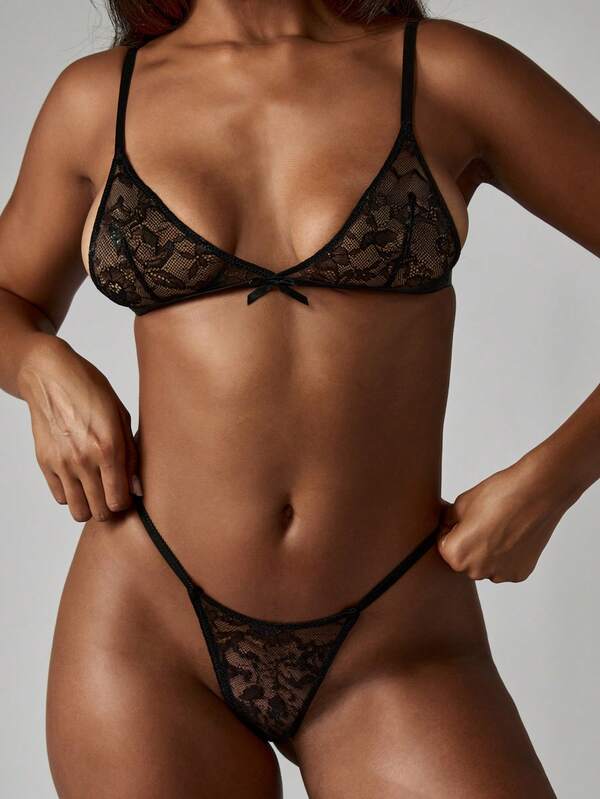 MISSGUIDED Floral Lace High Cut Brazilian Style Thong