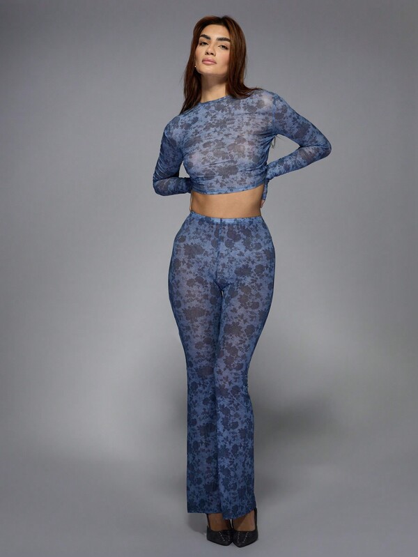 MISSGUIDED Floral Mesh Printed Long Sleeves Top