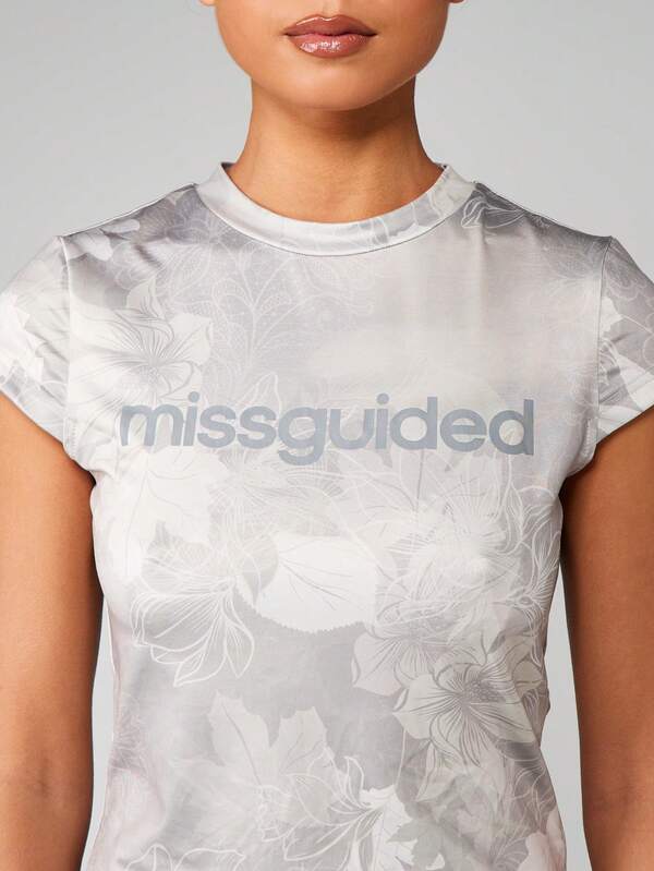 MISSGUIDED Floral Print Crop Tee With Short Sleeves