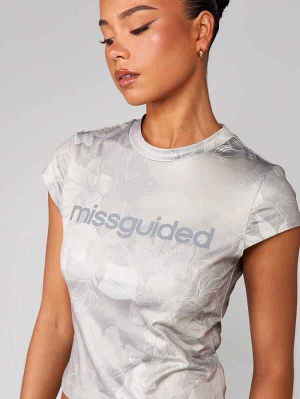 MISSGUIDED Floral Print Crop Tee With Short Sleeves