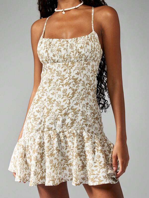 MISSGUIDED Floral Print Empire Waist Ruched Bust Drop Waist Fit And Flare Mini Dress