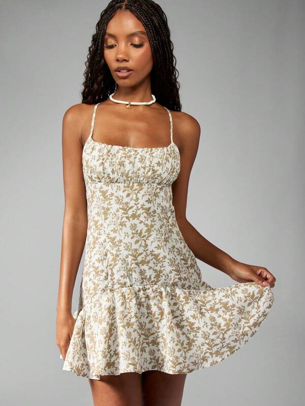 MISSGUIDED Floral Print Empire Waist Ruched Bust Drop Waist Fit And Flare Mini Dress