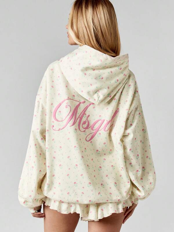 MISSGUIDED Floral Print Hoodie With Drawstring