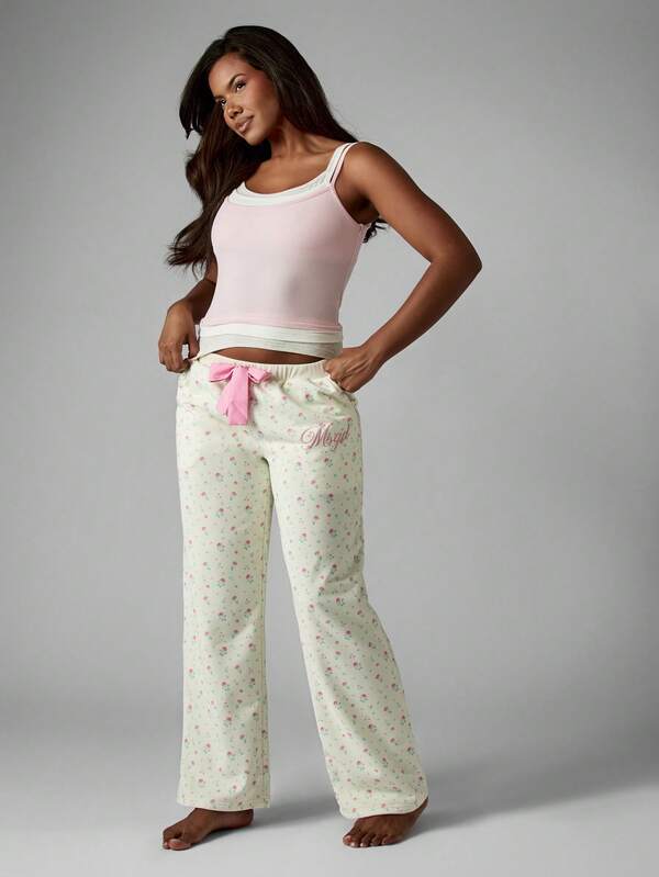 MISSGUIDED Floral Print Pajama Pants With Bow Tie
