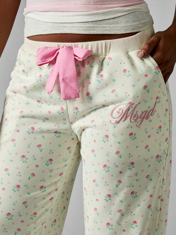 MISSGUIDED Floral Print Pajama Pants With Bow Tie