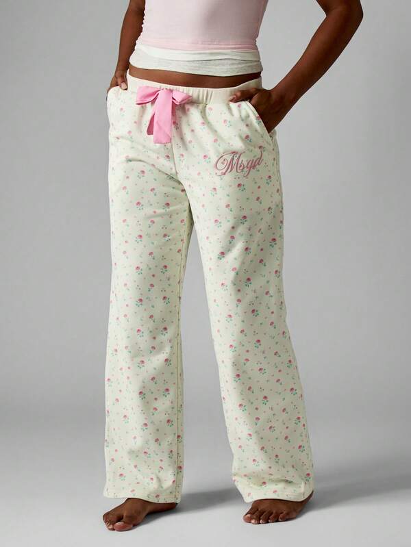 MISSGUIDED Floral Print Pajama Pants With Bow Tie