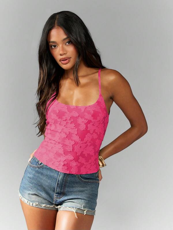 MISSGUIDED Floral Textured Spaghetti Strap Tank Top