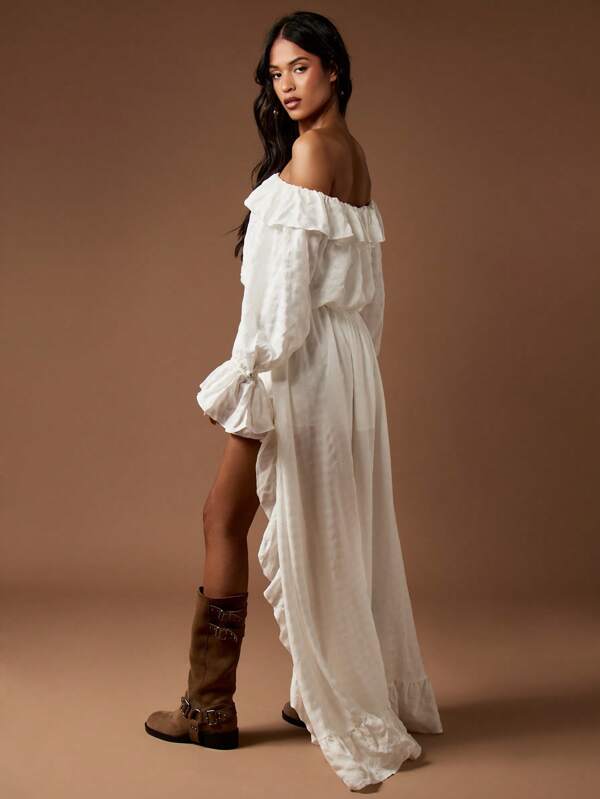 MISSGUIDED Flowing Bohemian Off Shoulder High Low Maxi Dress