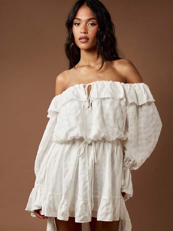 MISSGUIDED Flowing Bohemian Off Shoulder High Low Maxi Dress