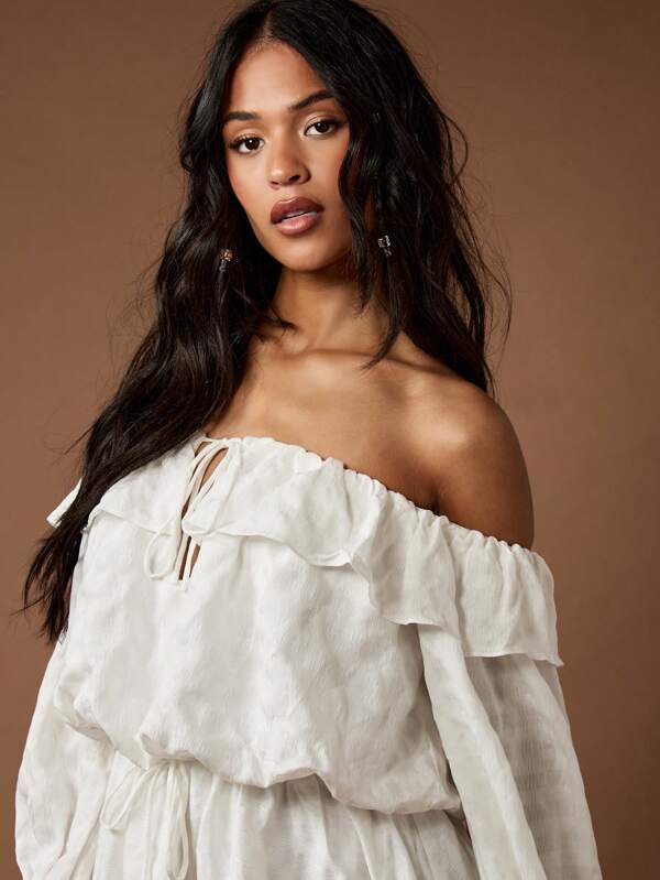 MISSGUIDED Flowing Bohemian Off Shoulder High Low Maxi Dress