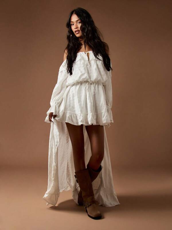 MISSGUIDED Flowing Bohemian Off Shoulder High Low Maxi Dress