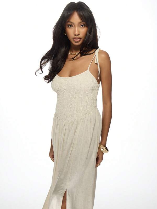 MISSGUIDED Flowy Sleeveless Shirred Bodice Women Maxi Dress With Pockets