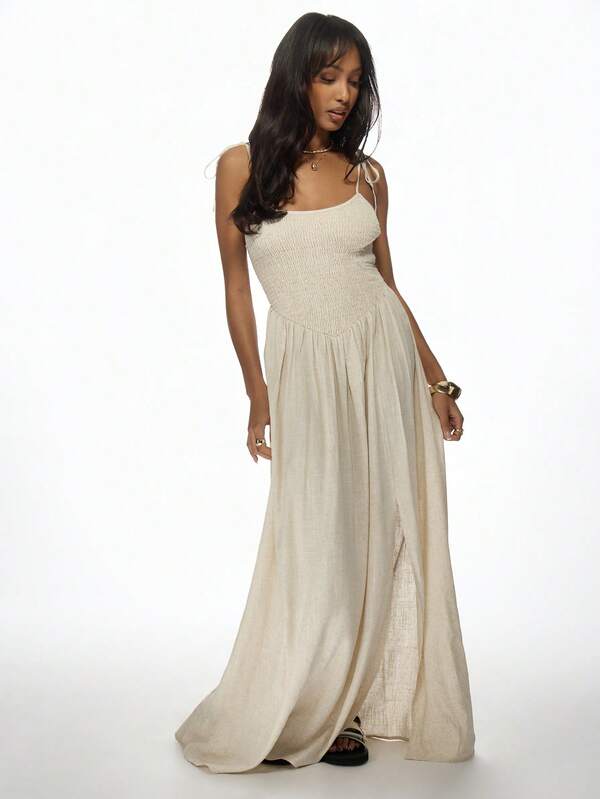 MISSGUIDED Flowy Sleeveless Shirred Bodice Women Maxi Dress With Pockets