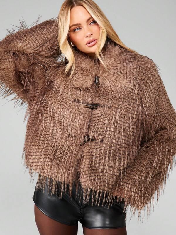 MISSGUIDED Fluffy Faux Fur Coat With Toggle Closures