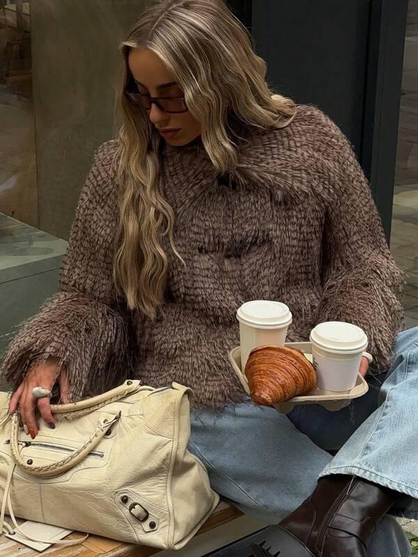MISSGUIDED Fluffy Faux Fur Coat With Toggle Closures