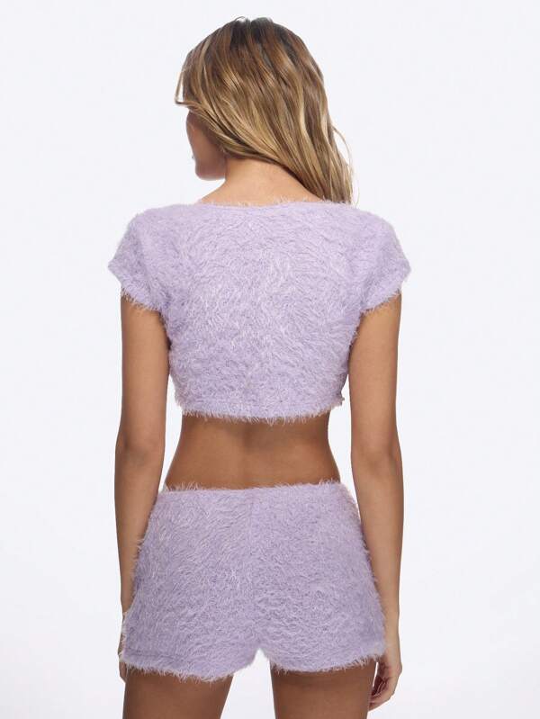 MISSGUIDED Fluffy Fuzzy Knit Two-Piece Outfits With Shorts