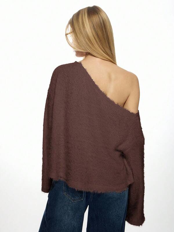 MISSGUIDED Fluffy Knit Off Shoulder Sweater With Bell Sleeves