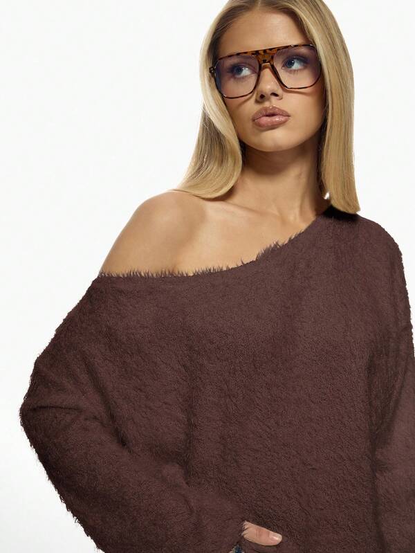 MISSGUIDED Fluffy Knit Off Shoulder Sweater With Bell Sleeves
