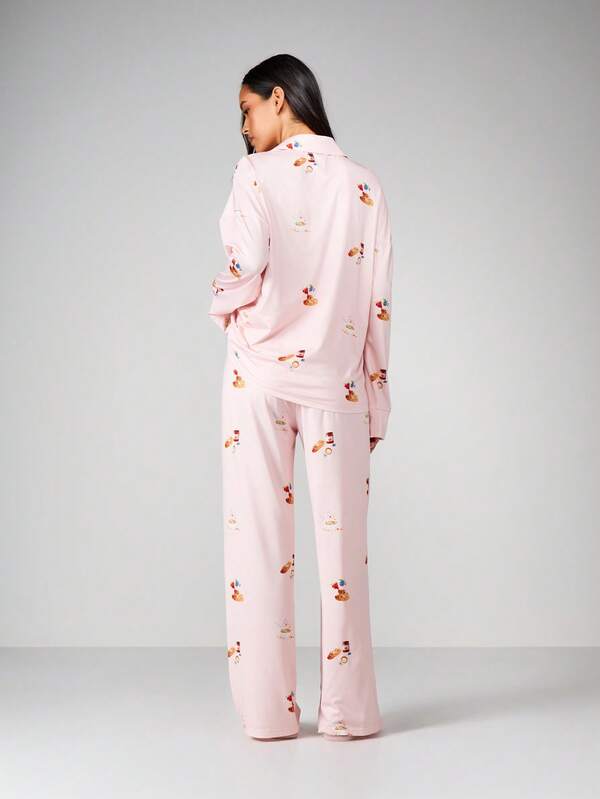 MISSGUIDED Food Print Pajama Set With Button Front