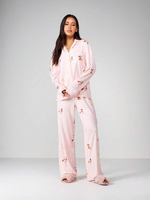 MISSGUIDED Food Print Pajama Set With Button Front