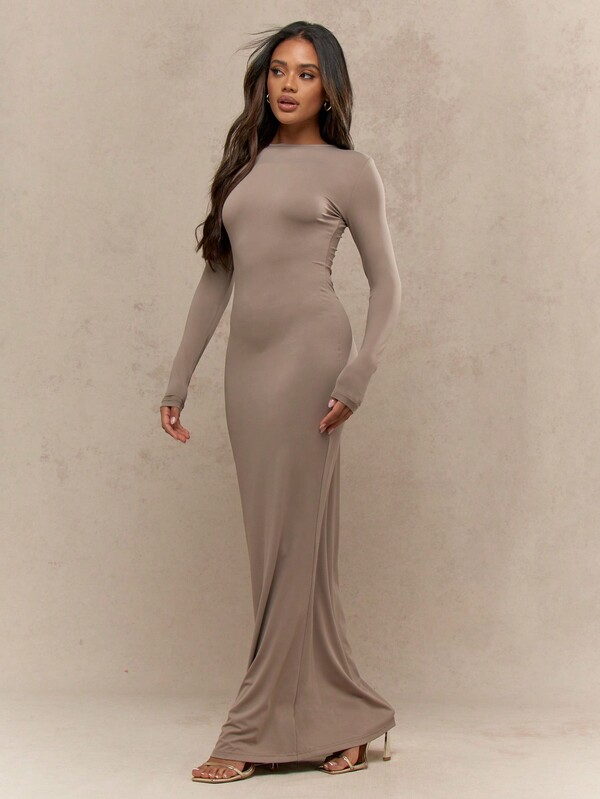 MISSGUIDED Form Fitting Long Sleeve Maxi Dress