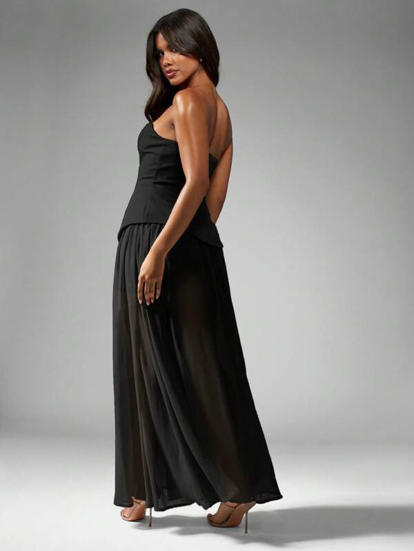 MISSGUIDED Formal Ball Gown Maxi Dress With Sweetheart Neckline Side Slit Corset Bustier