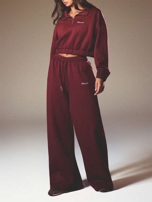 MISSGUIDED French Terry Wide Leg Joggers With Elastic Cuffs