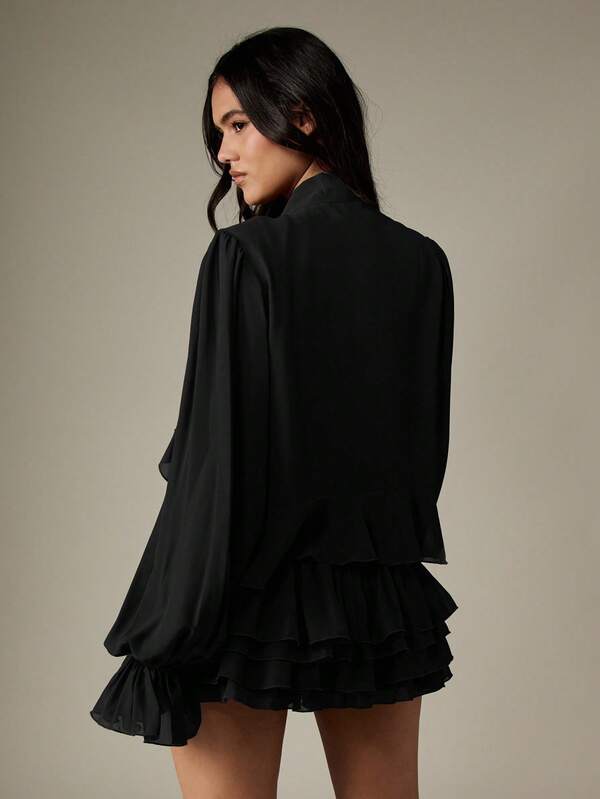 MISSGUIDED Frill Detail Long Sleeve Ruffle Mini Dress
