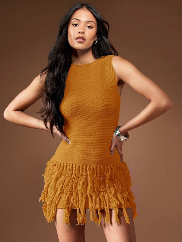 MISSGUIDED Fringe Detailed Hem Sleeveless Mini Dress Cute Sundress